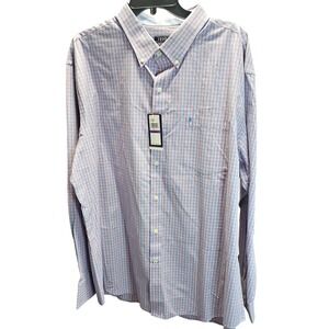 IZOD Mens Button Down Shirt Long Sleeve Gingham Plaid Candy Pink Blue XXL